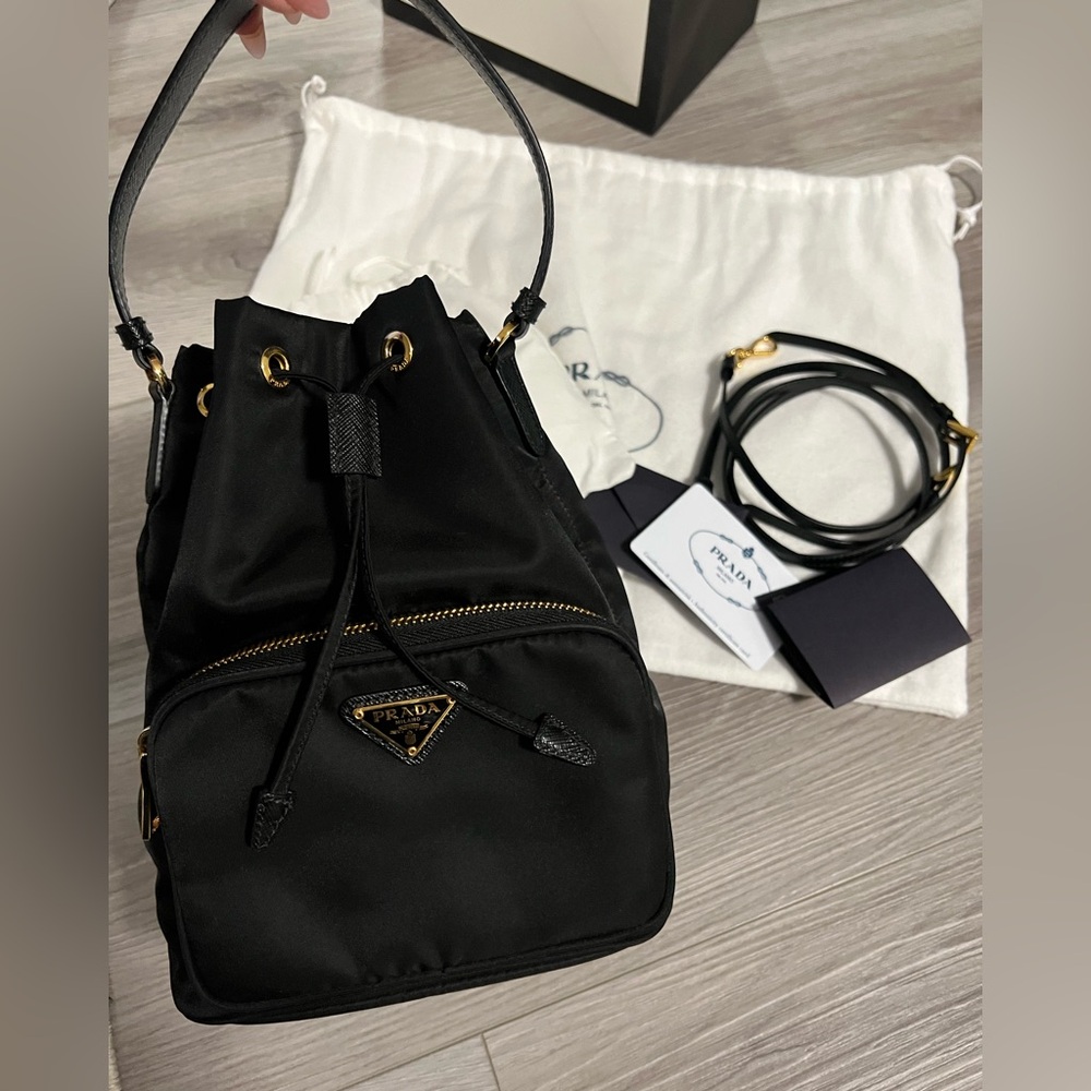 Prada Black Nylon Bucket Bag with Gold hardware - Picture 4 of 13
